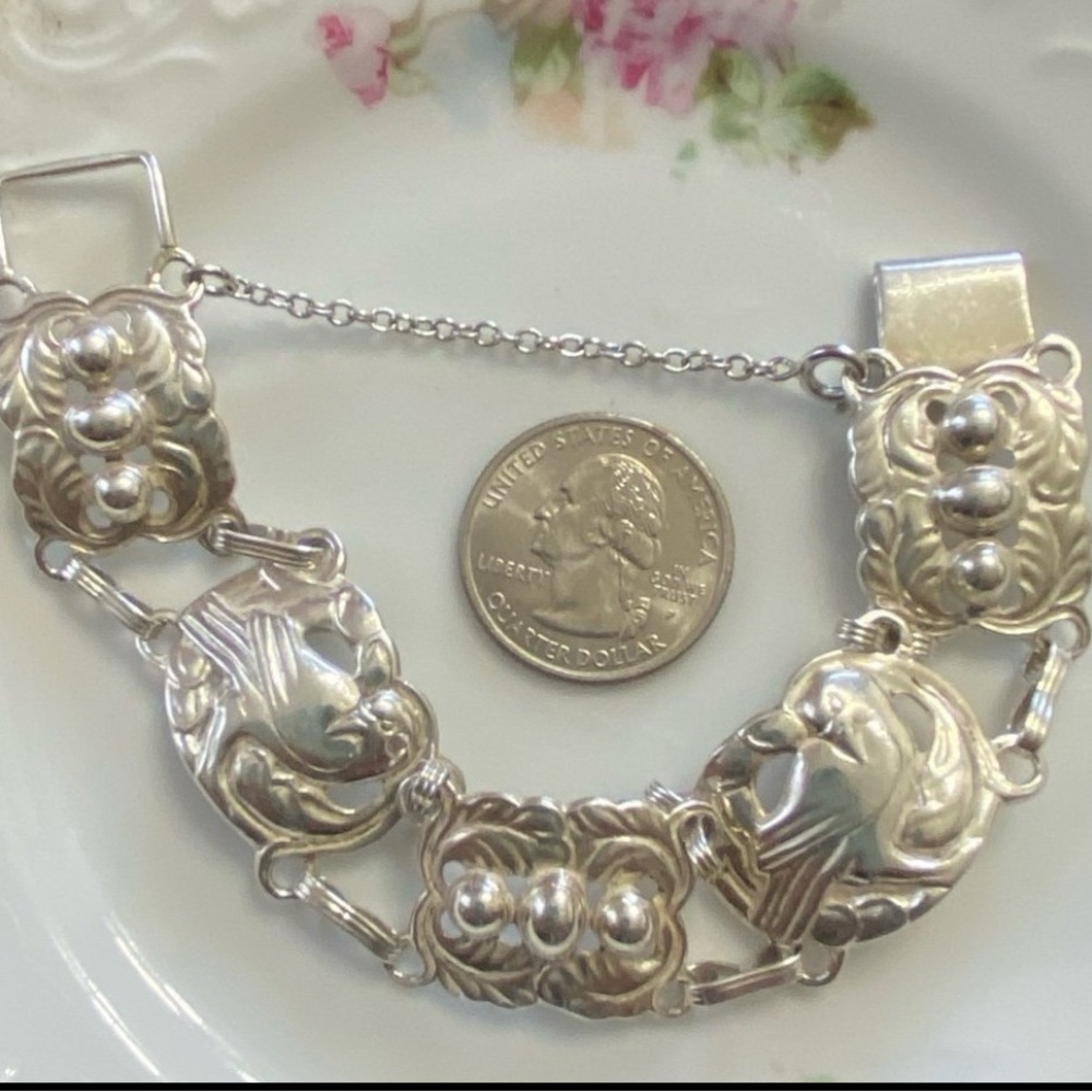 Rare Find! Walter Lampl Vtg Sterling Panels W/Doves Bracelet.
